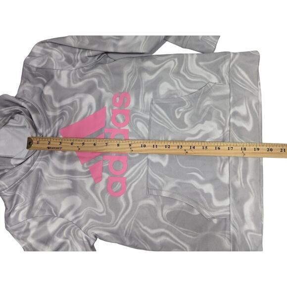 Adidas Girls Fleeced Hoodie Kids Big Logo Sweatshirt Gray Casual Pullover Size L - Picture 7 of 9